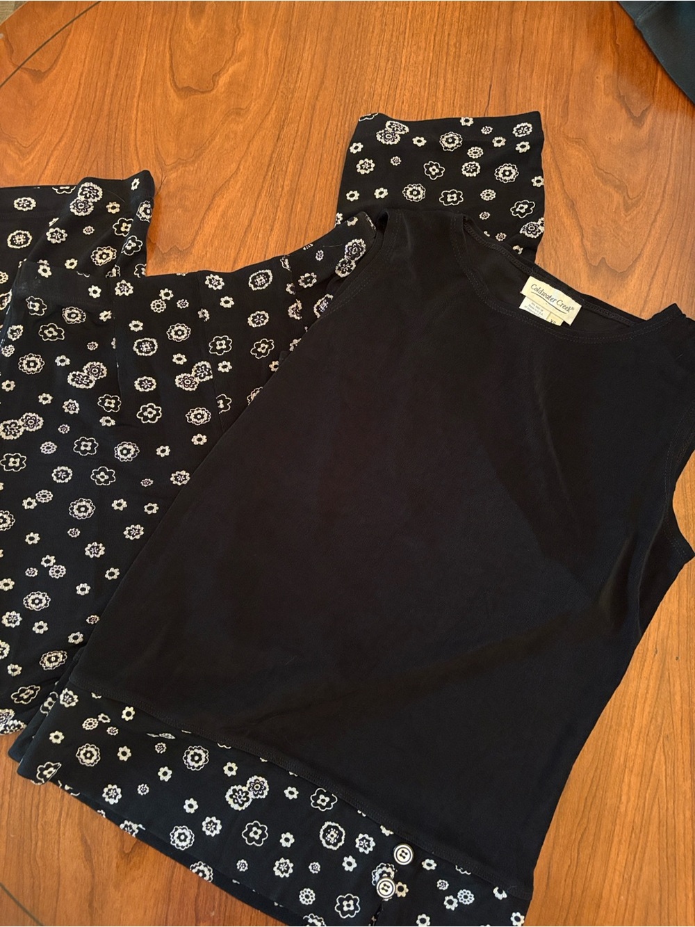 Coldwater Creek Black Floral-Print Jumpsuit with Tank Layer